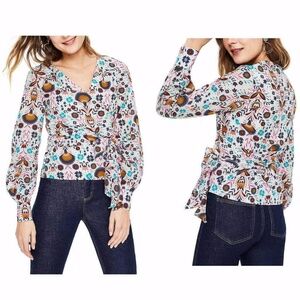 Boden Rosamund Ivory Carnival Paisley Floral Wrap V-Neck Blouse Size 2R